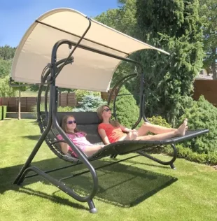 Relaxační houpací zahradní lehátko se stříškou pro dvě osoby
